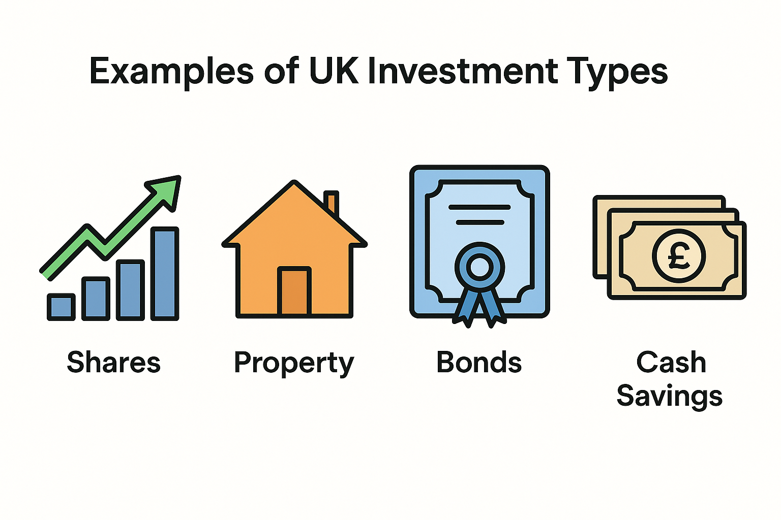 Examples of UK investment types – shares, property, bonds