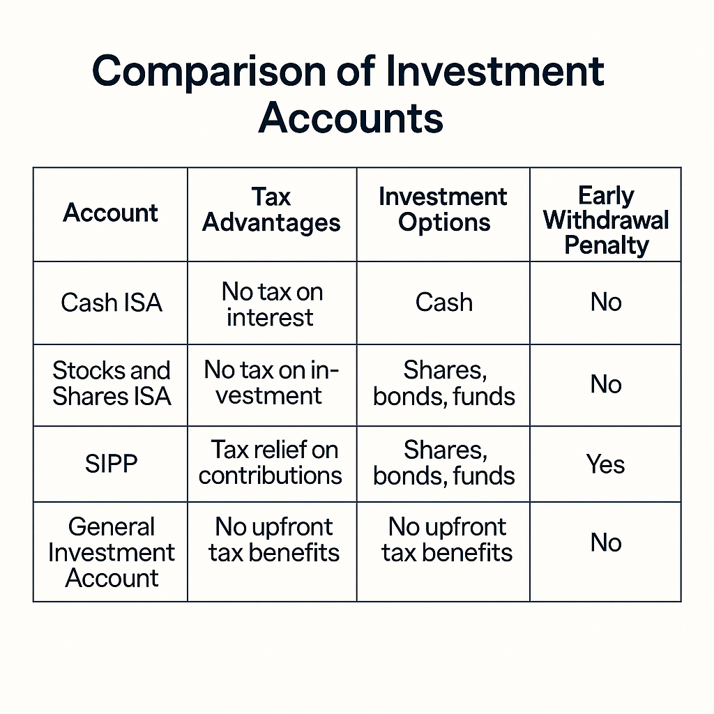 Comparison of UK investment accounts and their tax benefits
